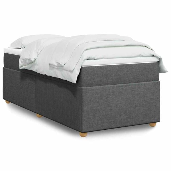 vidaXL Box Spring Bed with Mattress Dark Grey King Single Fabric
