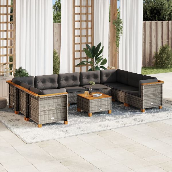 vidaXL 10 Piece Garden Sofa Set with Cushions Grey Poly Rattan