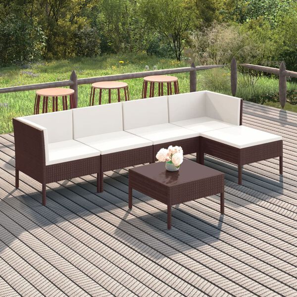 vidaXL 6 Piece Garden Lounge Set with Cushions Poly Rattan Brown