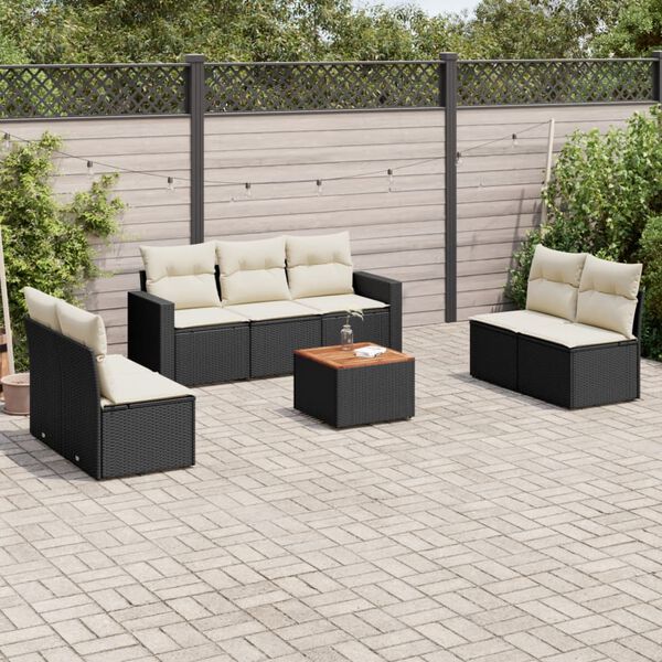 vidaXL 8 Piece Garden Sofa Set with Cushions Black Poly Rattan