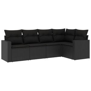 vidaXL 5 Piece Garden Sofa Set with Cushions Black Poly Rattan