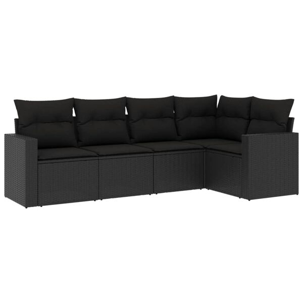 vidaXL 5 Piece Garden Sofa Set with Cushions Black Poly Rattan
