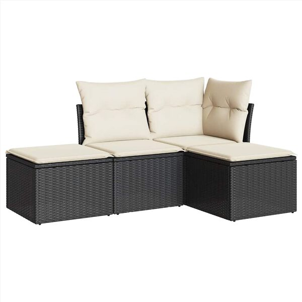 vidaXL 4 Piece Garden Sofa Set with Cushions Black Poly Rattan