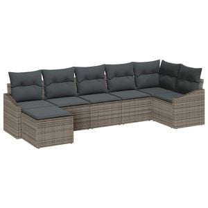 vidaXL Garden Sofa Set with Cushion 7 pcs Grey Poly Rattan
