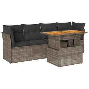 vidaXL 5 Piece Garden Sofa Set with Cushions Grey Poly Rattan