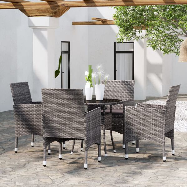 vidaXL 5 Piece Garden Dining Set Poly Rattan Grey