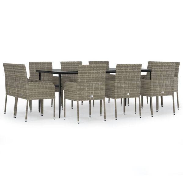 vidaXL 11 Piece Garden Dining Set with Cushions Black and Grey Poly Rattan
