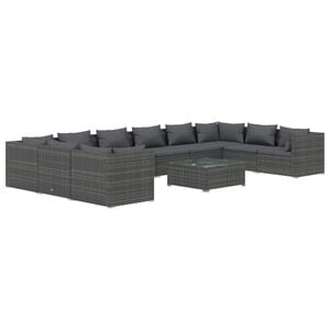vidaXL 11 Piece Garden Lounge Set with Cushions Poly Rattan Grey