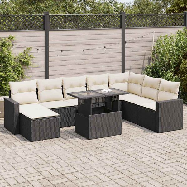 vidaXL 9 Piece Garden Sofa Set with Cushions Black Poly Rattan