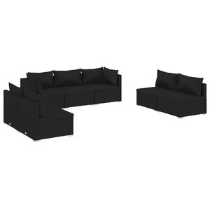 vidaXL 7 Piece Garden Lounge Set with Cushions Poly Rattan Black