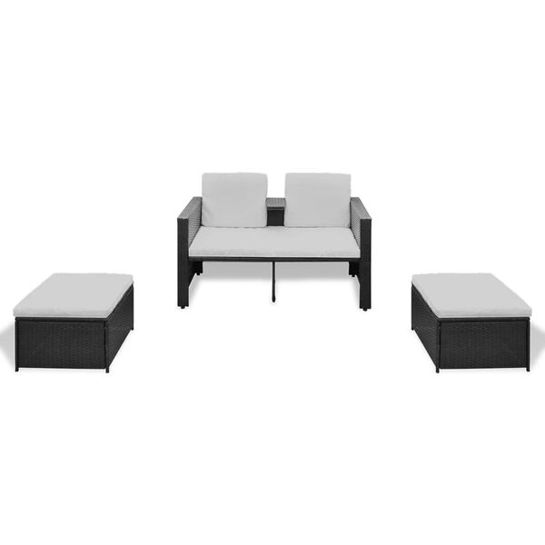 vidaXL 4 Piece Garden Lounge Set with Cushions Poly Rattan Black
