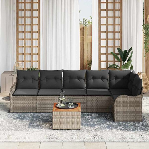 vidaXL Garden Sofa Set 7 pcs Grey Poly rattan