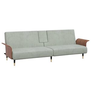 vidaXL Sofa Bed with Cup Holders Light Grey Velvet