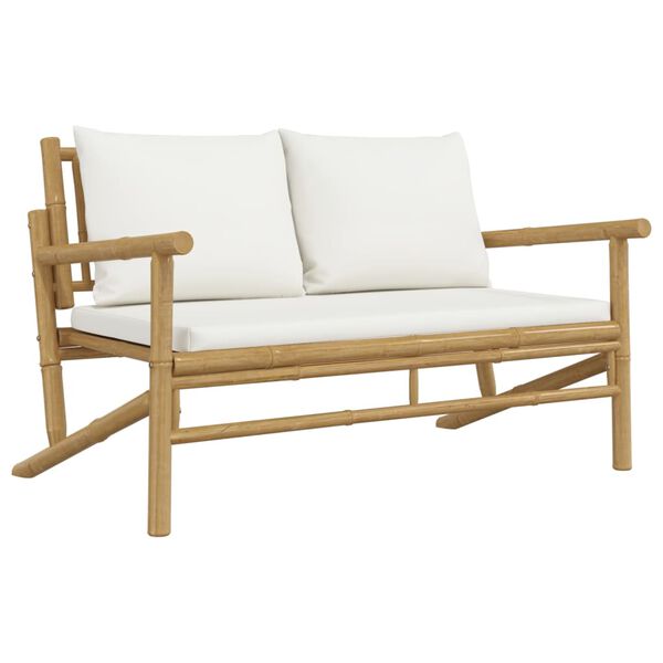 vidaXL 5 Piece Garden Lounge Set with Cream White Cushions Bamboo