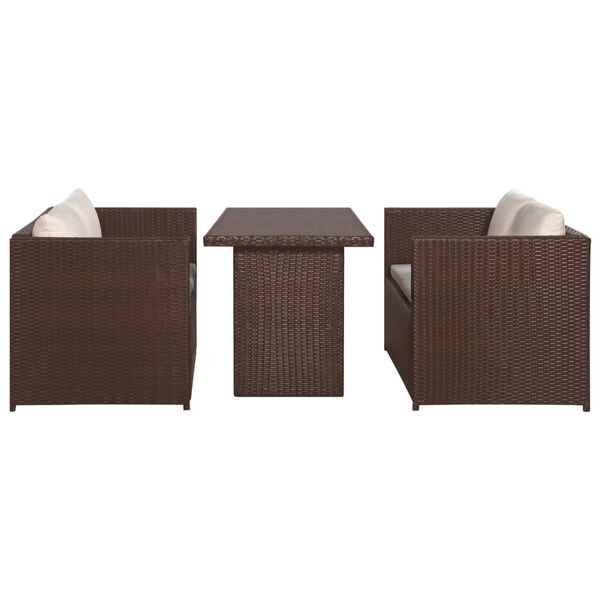 vidaXL 3 Piece Bistro Set Poly with Cushions Rattan Brown