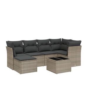 vidaXL 7 Piece Garden Sofa Set with Cushions Grey Poly Rattan