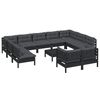 vidaXL 12 Piece Garden Lounge Set with Cushions Black Solid Pinewood