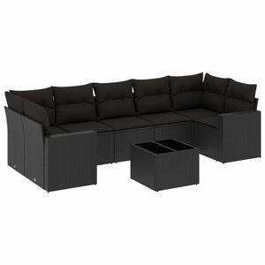vidaXL 8 Piece Garden Sofa Set with Cushions Black Poly Rattan