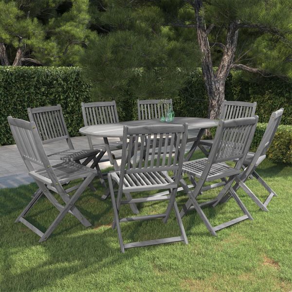 vidaXL 9 Piece Garden Dining Set Solid Acacia Wood Grey