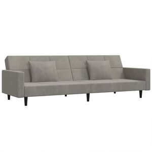 vidaXL 2-Seater Sofa Bed with Two Pillows Light Grey Velvet
