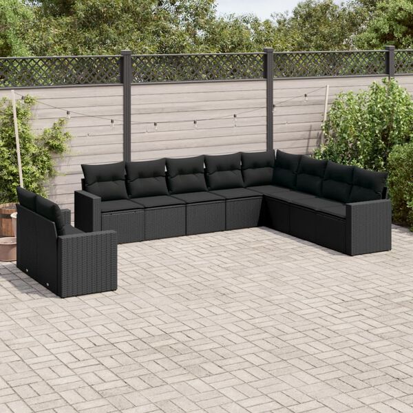 vidaXL 10 Piece Garden Sofa Set with Cushions Black Poly Rattan