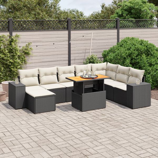 vidaXL 9 Piece Garden Sofa Set with Cushions Black Poly Rattan