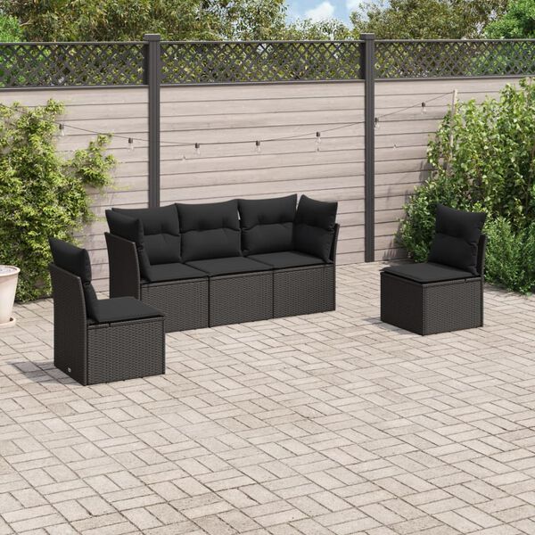 vidaXL 5 Piece Garden Sofa Set with Cushions Black Poly Rattan