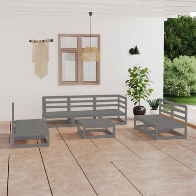 vidaXL 8 Piece Garden Lounge Set Grey Solid Wood Pine