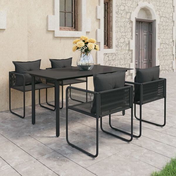 vidaXL 5 Piece Garden Dining Set PVC Rattan Black