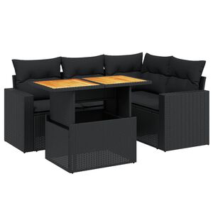 vidaXL 5 Piece Garden Sofa Set with Cushions Black Poly Rattan