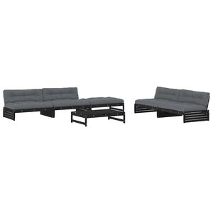 vidaXL 6 Piece Garden Lounge Set with Cushions Black Solid Wood
