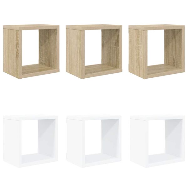 vidaXL Wall Cube Shelves 6 pcs White and Sonoma Oak 22x15x22 cm