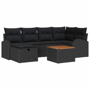vidaXL Garden Sofa Set 7 pcs Black Poly Rattan