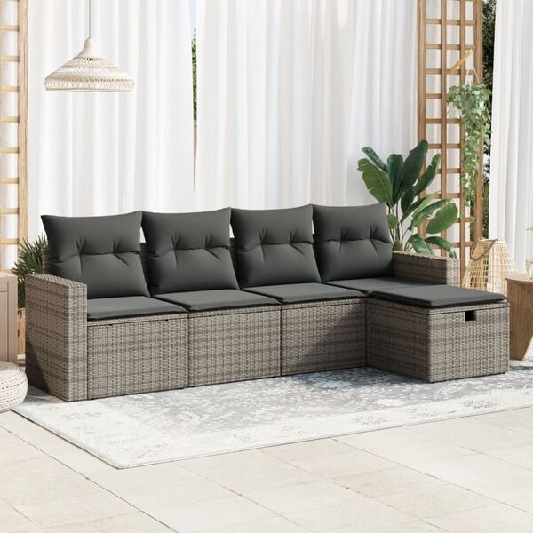 vidaXL 5 Piece Garden Sofa Set with Cushions Grey Poly Rattan