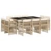 vidaXL 11 Piece Garden Dining Set with Cushions Beige Poly Rattan