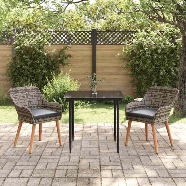 vidaXL Garden Dining Set with Cushion 3 pcs Grey Poly Rattan