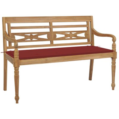 vidaXL Batavia Bench with Red Cushion 120 cm Solid Teak Wood