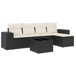 vidaXL 6 Piece Garden Sofa Set with Cushions Black Poly Rattan