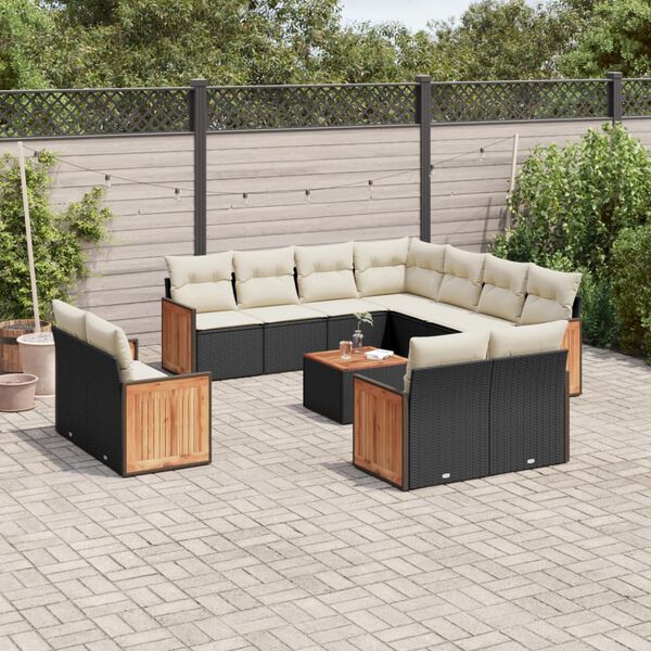 vidaXL 12 Piece Garden Sofa Set with Cushions Black Poly Rattan