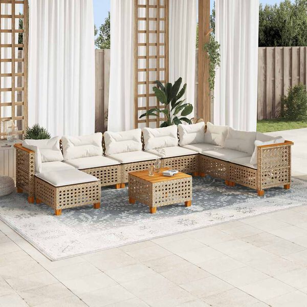 vidaXL 9 Piece Garden Sofa Set with Cushions Beige Poly Rattan