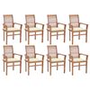 vidaXL Dining Chairs 8 pcs with Cream Cushions Solid Teak Wood