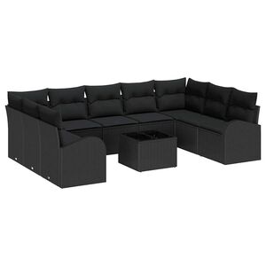 vidaXL Garden Sofa Set with Cushion 10 pcs Black Poly Rattan
