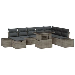 vidaXL Garden Sofa Set Height-Adjustable 9 pcs Grey Poly Rattan