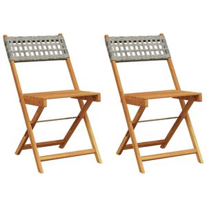 vidaXL Folding Chairs 2 pcs Grey Solid Wood Acacia and Poly Rattan