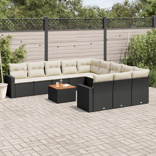 vidaXL 12 Piece Garden Sofa Set with Cushions Black Poly Rattan