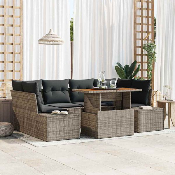 vidaXL Garden Sofa Set with Storage 7 pcs Grey Poly rattan