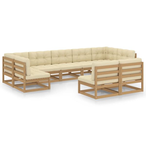 vidaXL 9 Piece Garden Lounge Set&Cushions Honey Brown Solid Pinewood