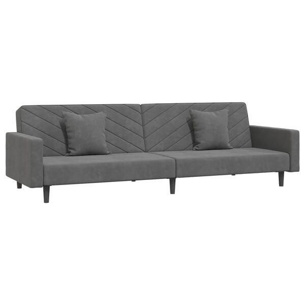 vidaXL 2-Seater Sofa Bed with Two Pillows Dark Grey Velvet