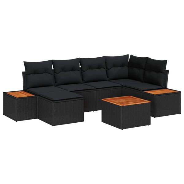 vidaXL Garden Sofa Set with Cushion 7 pcs Black Poly Rattan