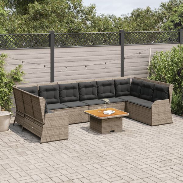 vidaXL 7 Piece Garden Lounge Set with Cushions Grey Poly Rattan